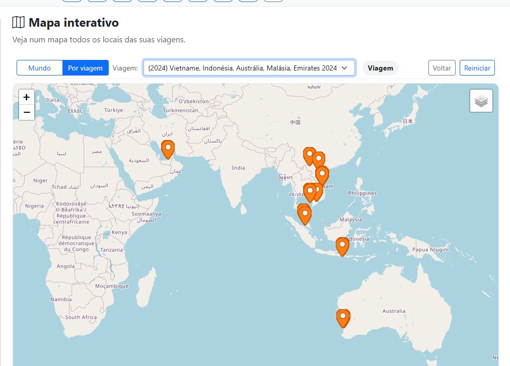 Mapa por viagem