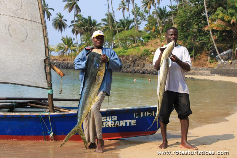 Pescadores de Santana mostrando a sua pescaria